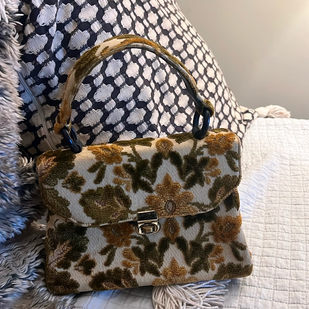 Vintage Meyer's Velvet Handbag. Brown, Carmel colored floral design.